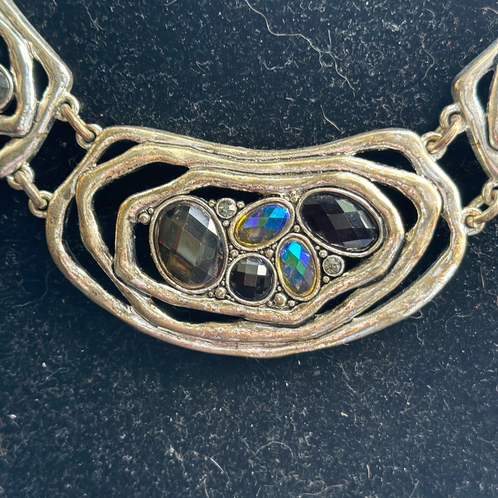 Art Nouveau Gold and Black Necklace with Intricate Metalwork